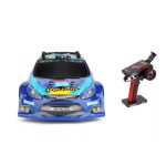 XKS Távirányítós Rally autó, 2,4 GHz-es rádióvezérlésű, 1:28 arány, 4WD, 30km+/h, LED világítással, 14 év feletti gyermekek számára, Kék/Fehér/Piros