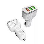 LDNIO Autós USB szivargyújtó töltő, 3xUSB csatlakozóval, Quick Charge 3.0, 5V/7A, fehér