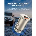 LDNIO Autós USB szivargyújtó töltő, 1xUSB-C, 1xUSB csatlakozóval, Quick Charge 4.0, 5V/3A/30W, ezüst