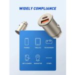 LDNIO Autós USB szivargyújtó töltő, 1xUSB-C, 1xUSB csatlakozóval, Quick Charge 4.0, 5V/3A/30W, ezüst