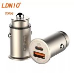 LDNIO Autós USB szivargyújtó töltő, 1xUSB-C, 1xUSB csatlakozóval, Quick Charge 4.0, 5V/3A/30W, ezüst