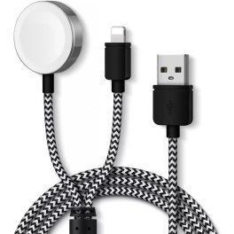   2 az 1-ben Lightning + Vezeték nélküli töltés, iPhone, iPad és Apple Watch töltőkábel, fehér-fekete