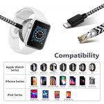 2 az 1-ben Lightning + Vezeték nélküli töltés, iPhone, iPad és Apple Watch töltőkábel, fehér-fekete