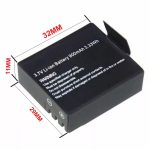 2 db Sportkamera Akkumulátor, 900mAh 3.7V, fekete