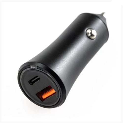 Autós USB szivargyújtó töltő, 1xUSB-C, 1xUSB csatlakozóval, gyorstöltés 5V/3A, max. 18W, fekete