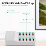 USB hálózati töltő, 10xUSB port, 50W gyorstöltés, fehér