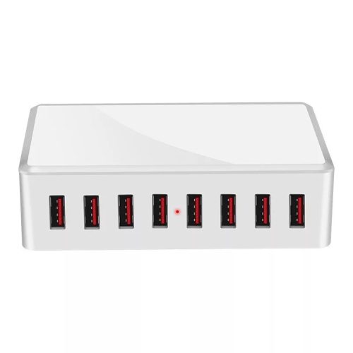 USB hálózati töltő, 8xUSB port, 40W gyorstöltés, fehér