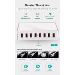 USB hálózati töltő, 8xUSB port, 40W gyorstöltés, fehér