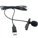 Csiptetős Mikrofon, sztereó, USB-C csatlakozóval, okostelefonhoz, Szélzaj-védő szivaccsal, fekete