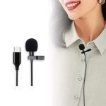 Csiptetős Mikrofon, sztereó, USB-C csatlakozóval, okostelefonhoz, Szélzaj-védő szivaccsal, fekete