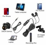 Csiptetős Dual sztereó Mikrofon, 3.5mm Jack csatlakozóval, vlogging, interjú, élő közvetítés, videofelvétel hangsávhoz, Szélzaj-védő szivaccsal, fekete