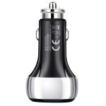 Autós USB szivargyújtó töltő, 1xUSB-C, 1xUSB csatlakozóval, gyors töltés 5V/3A/38W, fekete/ezüst