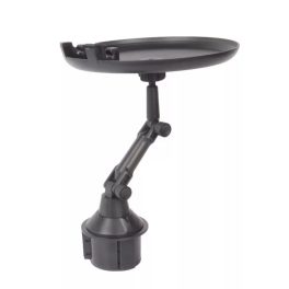   Autós Ételtálca és Mobil-/Tablettartó, középkonzolra, Ø21cm étkezőtálca, mozgatható kar, fekete
