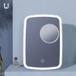 Professzionális LED-es Kozmetikai Tükör, sminkhez, érintő szenzoros és 5x nagyítással, 1200mAh Li-ion akkumulátorral, fehér keret