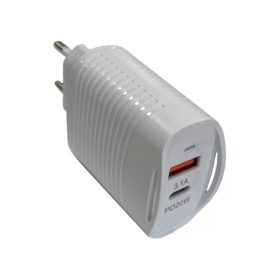   Univerzális hálózati töltő adapter KF-02, 2 port, 20W gyorstöltés, 1xUSB, 1xUSB-C, fehér