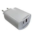 Univerzális hálózati töltő adapter KF-02, 2 port, 20W gyorstöltés, 1xUSB, 1xUSB-C, fehér