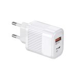 Univerzális hálózati töltő adapter KF-03, 2 port, 20W gyorstöltés, 1xUSB, 1xUSB-C, fehér