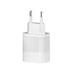 Univerzális hálózati töltő adapter KF-03, 2 port, 20W gyorstöltés, 1xUSB, 1xUSB-C, fehér