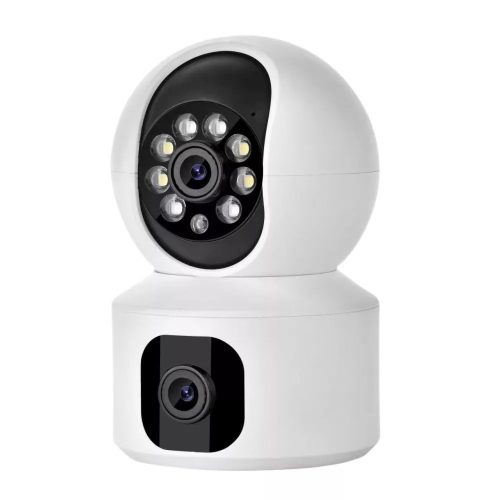 Intelligens Térfigyelő Kamera R11, 2MP FullHD dupla lencse, kétirányú hang funkció, mozgásérzékelés, fehér