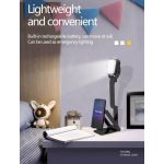 Hordozható mini LED lámpa, mobiltelefontartóval, fotó és videó készitéshez, fényerősség, színhőmérséklet állitható, fekete
