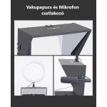 Súgógép Q2, Kamerás és Okostelefon felvételhez, 3db vakupapucs foglalat + 1/4" rögzítő csavarmenet, Bluetooth távirányítóval, élő közvetítéshez vagy interjúhoz, fekete