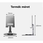 Asztali mobiltelefon és tablet állvány, alumínium, 360°-ban forgatható, összecsukható, szürke