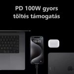 Adat és töltő kábel, USB-C/USB-C csatlakozó, 100W gyorstöltés, 10Gbps adat átvétel, 1 méter, fekete