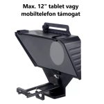 Hordozható Súgógép, Kamerás és Okostelefon felvételhez, objektív rögzítése 8 különböző gyűrűvel, 2db vakupapucs foglalat + 1/4" rögzítő csavarmenet, élő közvetítéshez vagy interjúhoz, fekete