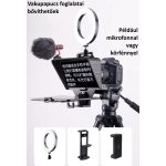 Hordozható Súgógép, Kamerás és Okostelefon felvételhez, objektív rögzítése 8 különböző gyűrűvel, 2db vakupapucs foglalat + 1/4" rögzítő csavarmenet, élő közvetítéshez vagy interjúhoz, fekete