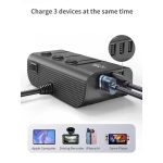 8 az 1-ben autós szivargyújtó elosztó adapter, 12-24V, 120W kimeneti teljesítmény, akkumulátorfeszültség mutató, 3db gyorstöltő autós szivargyújtó aljzat, 2db USB-C port, 3db USB A port