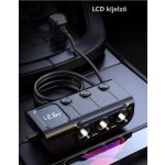 8 az 1-ben autós szivargyújtó elosztó adapter, 12-24V, 120W kimeneti teljesítmény, akkumulátorfeszültség mutató, 3db gyorstöltő autós szivargyújtó aljzat, 2db USB-C port, 3db USB A port