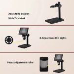Elektronikus digitális mikroszkóp, hordozhatós, 4,3" LCD kijelzővel, MicroSD/TF kártya támogatás, 1000X képnagyítással, fényerősség szabályzó, fekete