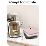 Professzionális LED-es Kozmetikai Tükör, sminkhez, állítható fényerő, összecsukható, érintős szenzor, újratölthető akkumulátor, pink