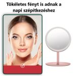 Professzionális LED-es kozmetikai tükör, sminkhez, 3 féle világítás, állítható fényerősséggel, érintő szenzoros, újratölthető akkumulátor, fehér