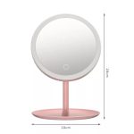 Professzionális LED-es kozmetikai tükör, sminkhez, 3 féle világítás, állítható fényerősséggel, érintő szenzoros, újratölthető akkumulátor, pink