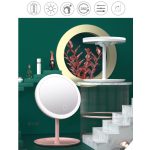 Professzionális LED-es kozmetikai tükör, sminkhez, 3 féle világítás, állítható fényerősséggel, érintő szenzoros, újratölthető akkumulátor, pink