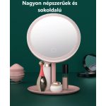 Professzionális LED-es kozmetikai tükör, sminkhez, 3 féle világítás, állítható fényerősséggel, érintő szenzoros, újratölthető akkumulátor, pink