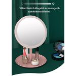 Professzionális LED-es kozmetikai tükör, sminkhez, 3 féle világítás, állítható fényerősséggel, érintő szenzoros, újratölthető akkumulátor, pink