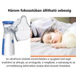 Hordozható ultrahangos inhalátor, csendes technológia, 3 fokozatba állítható porlasztó, gyerekeknek és felnőtteknek, fehér/kék