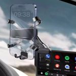 Autós Mobiltelefon Tartó, 360°-ban forgatható, kijelzőre, napellenzőre rögzíthető, fekete