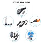 Hálózati Szivargyújtós Átalakító Adapter, AC 230V, DC 12V/10A/120W, szivargyújtóra alakít, 2.2 méter, fekete