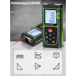 Multifunkciós Lézeres Távolságmérő, 0-60m, LCD képernyő, pontosság +/- 3mm, felület, térfogat, pitagorasz számítás, zöld-fekete