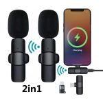 Csiptetős Dual Vezeték Nélküli Mikrofon, Okostelefonhoz, Omnidirekcionális, Wireless, USB-C/Lightning csatlakozó, fekete