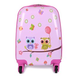 Rózsaszín Bagoly Mintás Keményfalú Gyerek Bőrönd 