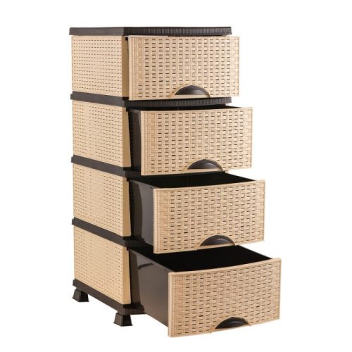Komód rattan hatású 4fiókos 38x47x95cm 