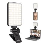 BOOYIIN® Hordozható LED szelfi világítás, mobiltelefonhoz/laptophoz, 360°-ban forgatható, állítható fényerő és színhőmérséklet, fekete