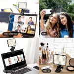 BOOYIIN® Hordozható LED szelfi világítás, mobiltelefonhoz/laptophoz, 360°-ban forgatható, állítható fényerő és színhőmérséklet, fekete