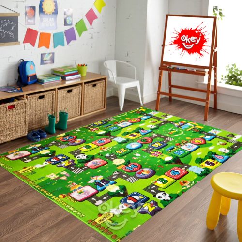 Kétoldalas Játszószőnyeg 180x200 cm (kerti party és számok minta)