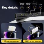 BOOYIIN® Hordozható LED szelfi világítás, mobiltelefon/laptophoz, 360°-ban forgatható, fényképezéshez/videókhoz/sminkhez, állítható fényerő és színhőmérséklet, fekete,fehér