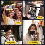 BOOYIIN® Hordozható LED szelfi világítás, mobiltelefon/laptophoz, 360°-ban forgatható, fényképezéshez/videókhoz/sminkhez, állítható fényerő és színhőmérséklet, fekete,fehér